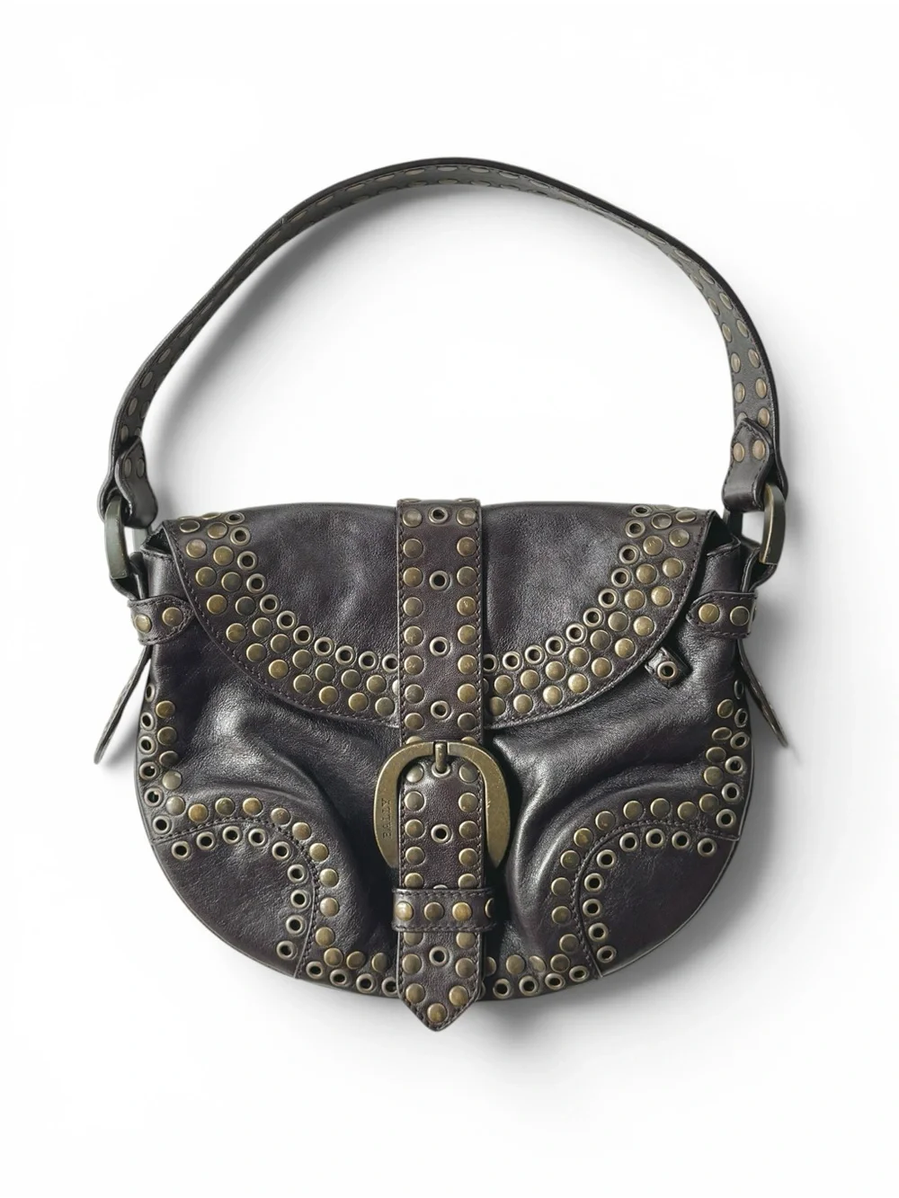 Bally Chocolate Brown Leather Studded Shoulder Bag - Picture 2 of 6